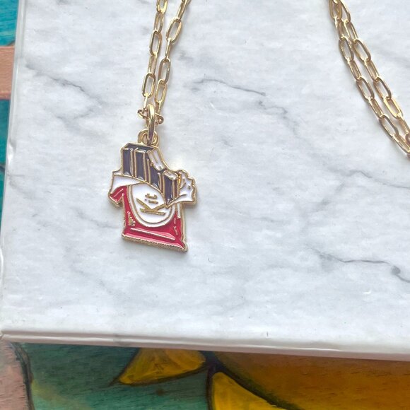 Handmade Jewelry - KitKat Enamel Charm Gold Paper Clip Chain Pendant Necklace